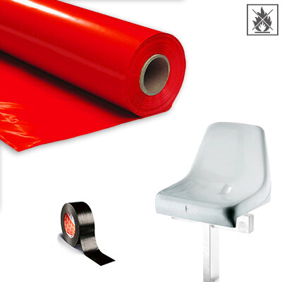 Plastic film seat covering roll flame retardant 0,75x200m - red