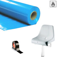 Plastic film seat covering roll flame retardant 0,75x200m - light blue